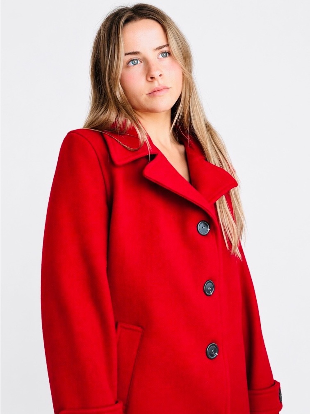 GAP Red Single-Breasted Pea Coat with Notched Collar